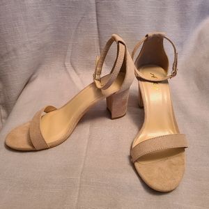 Nude Suede 3" Block Heels